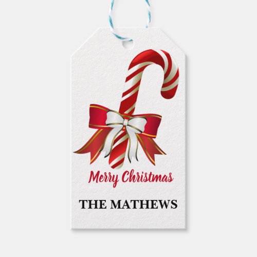 CANDY CANE WITH BOW CHRISTMAS GIFT TAGS