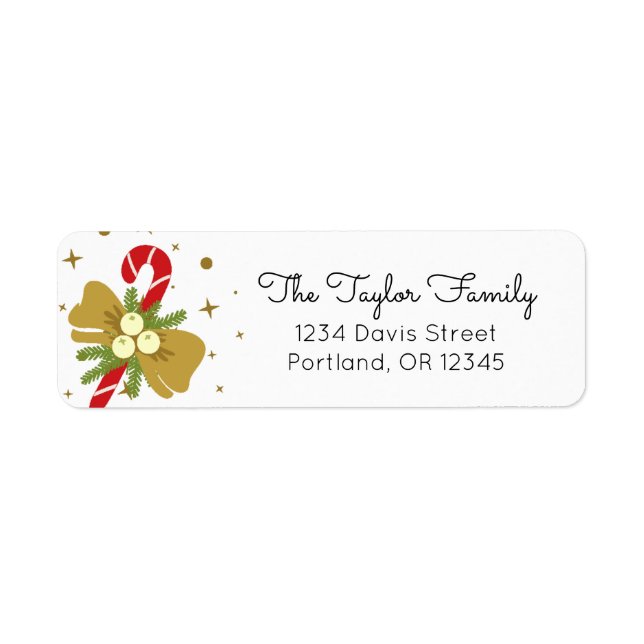 Candy cane with bow Return Address Label (Front)