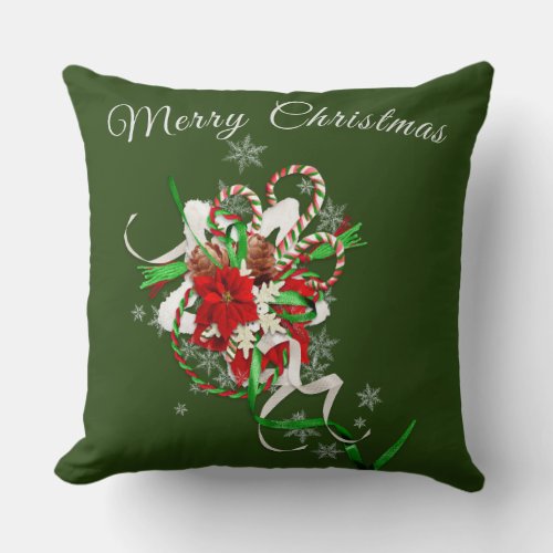 Candy Cane with Forest Green Personalized Throw Pillow
