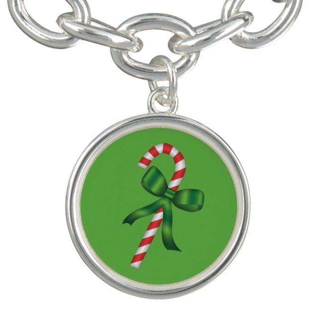 Candy Cane with Green Bow Christmas Holiday Bracelet (Design)