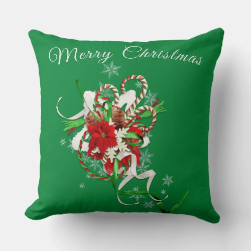 Candy Cane with Green Personalized Throw Pillow