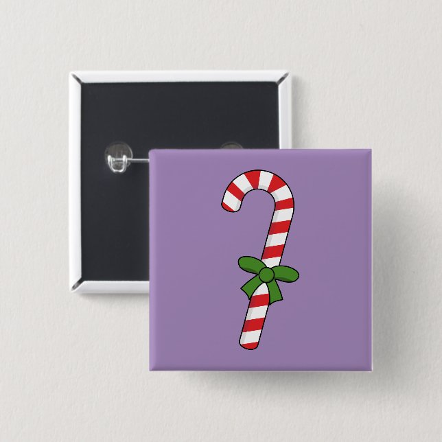 Candy Cane with Green Ribbon Button (Front & Back)