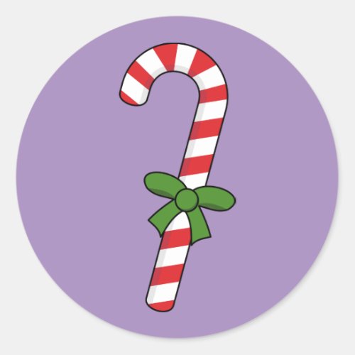 Candy Cane with Green Ribbon Classic Round Sticker