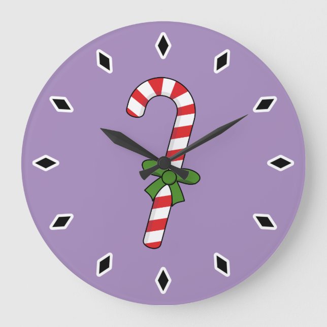 Candy Cane with Green Ribbon Large Clock (Front)