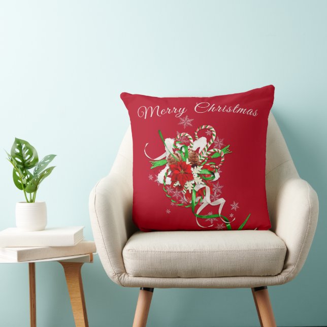 Candy Cane with Red Personalized Throw Pillow (Chair)