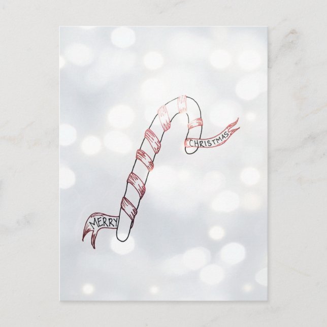 Candy Cane with Ribbon, Christmas Postcard (Front)