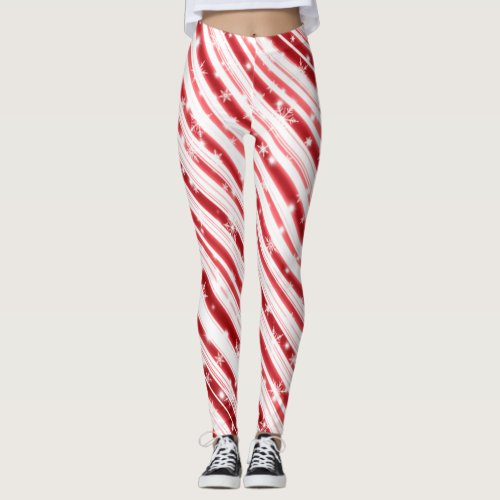 Candy cane with Stars and Snowflakes Leggings