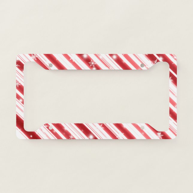 Candy cane with Stars and Snowflakes License Plate Frame (Front)