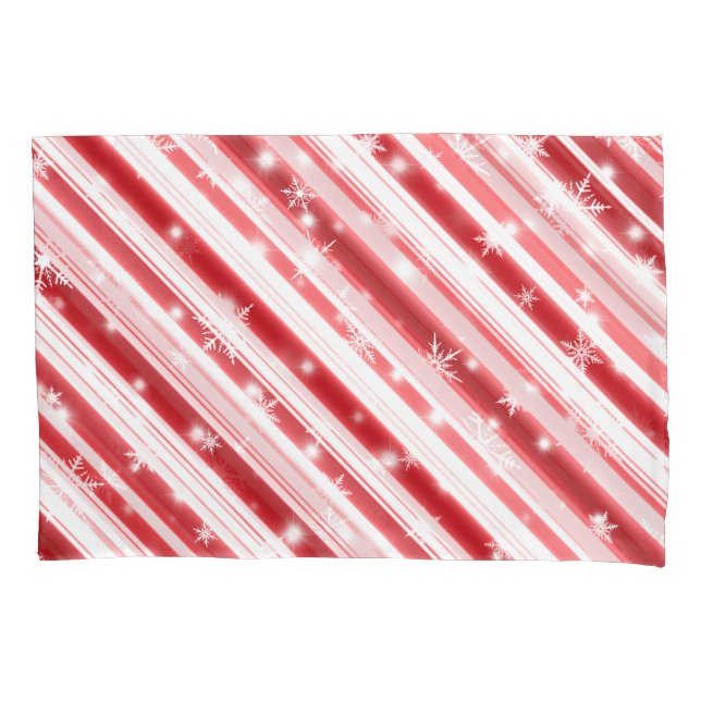Candy cane with Stars and Snowflakes Pillow Case (Front)