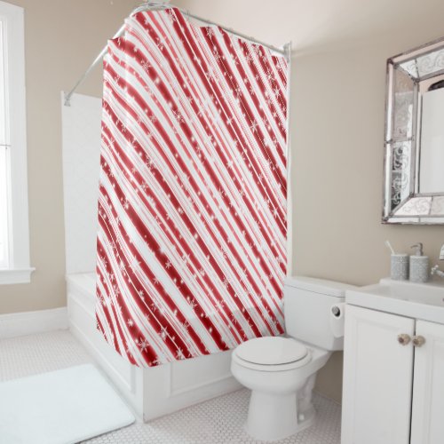 Candy cane with Stars and Snowflakes Shower Curtain