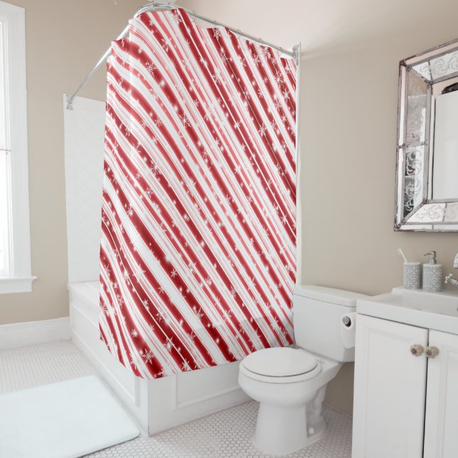 Candy cane with Stars and Snowflakes Shower Curtain (In Situ)