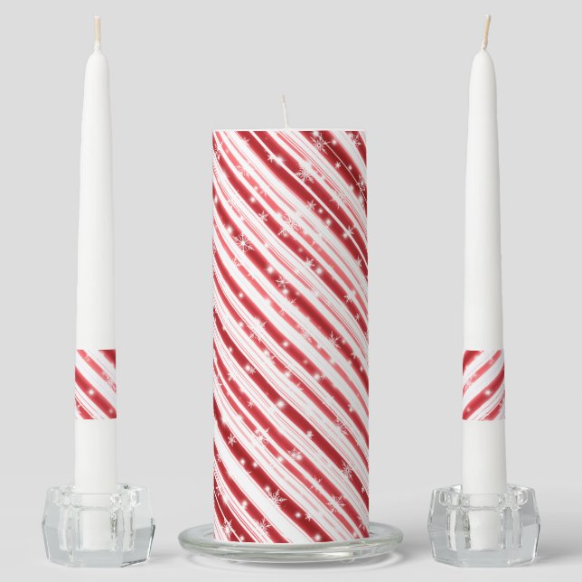 Candy cane with Stars and Snowflakes Unity Candle Set (Front)