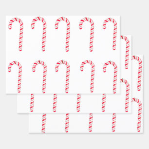 Candy Cane Wrapping Paper Flat Sheet Set of 3