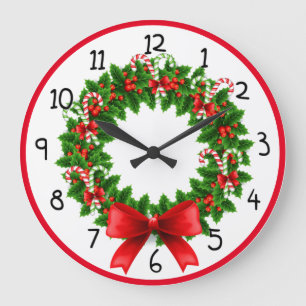 Candy Cane Wreath Large Clock