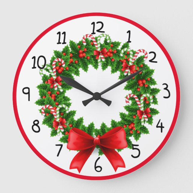 Candy Cane Wreath Large Clock (Front)