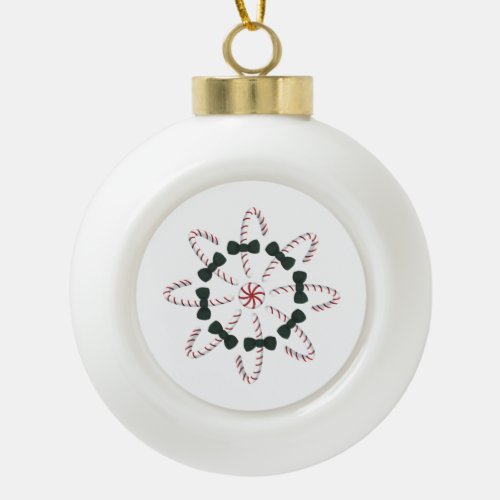 Candy Cane Wreath on Ceramic Ball Christmas Ornament