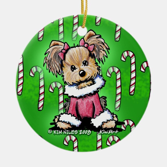 Candy Cane Yorkie Terrier Ornament (Front)