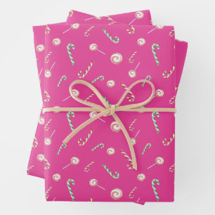 Candy Canes and Bon Bons on Pink Wrapping Paper Sheets