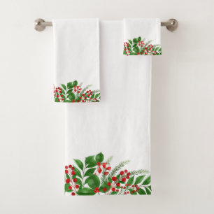 Candy Canes and Christmas Holly Bath Towel Set