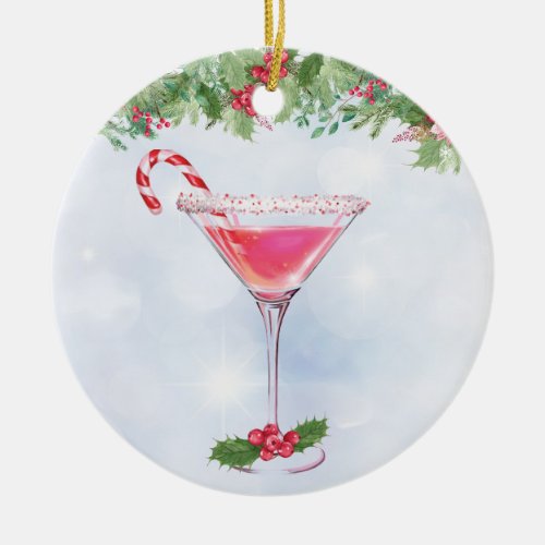 Candy Canes and Cocktails Christmas Ceramic Ornament