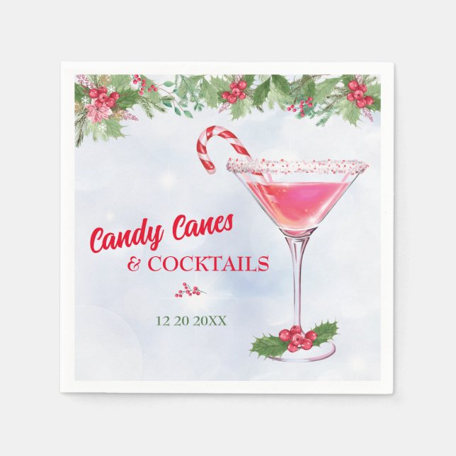 Candy Canes and Cocktails Christmas Holiday Party Napkins (Front)