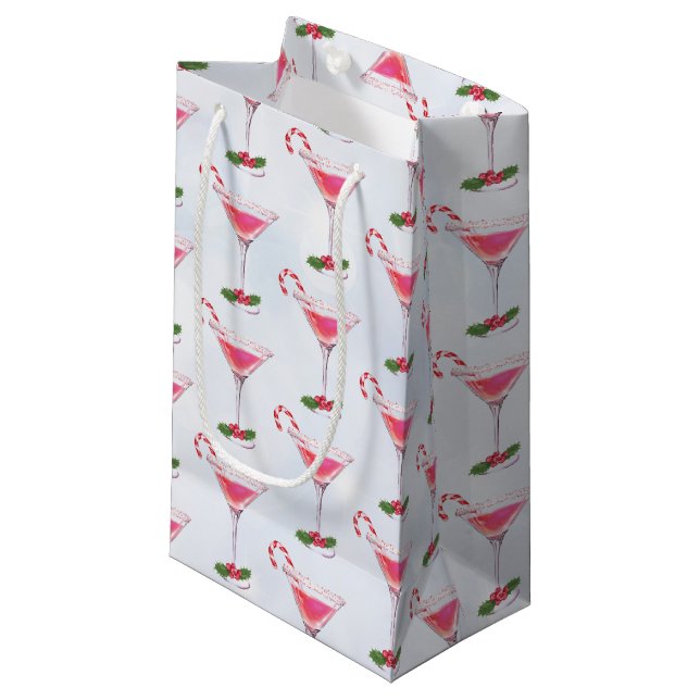 Candy Canes and Cocktails Pattern Christmas  Small Gift Bag (Front Angled)