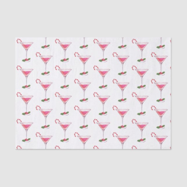 Candy Canes and Cocktails Pattern Christmas Tissue Paper (Front)