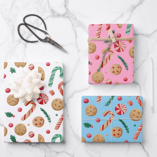 Candy Canes and Cookies Christmas Wrapping Paper Sheets (Front)