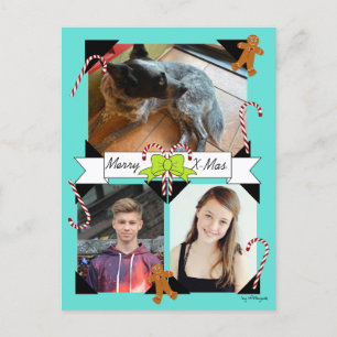 Candy Canes and Gingerbread Man Christmas Postcard