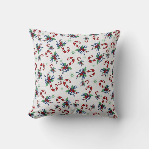 Candy Canes and Greenery Pattern Throw Pillow