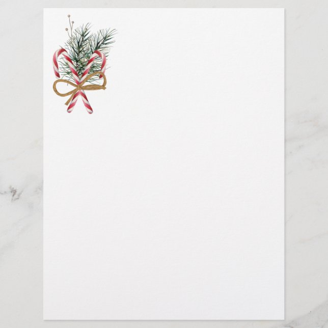 Candy Canes and Greenery Stationery Paper (Front)