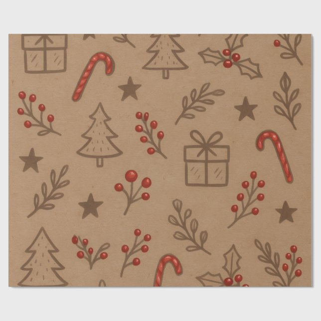 Candy Canes and Holly Christmas Paper (Flat)