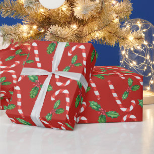 Candy Canes and Mistletoe Wrapping Paper