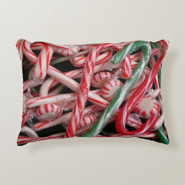 Candy Canes and Peppermints Christmas Holiday Accent Pillow (Front)