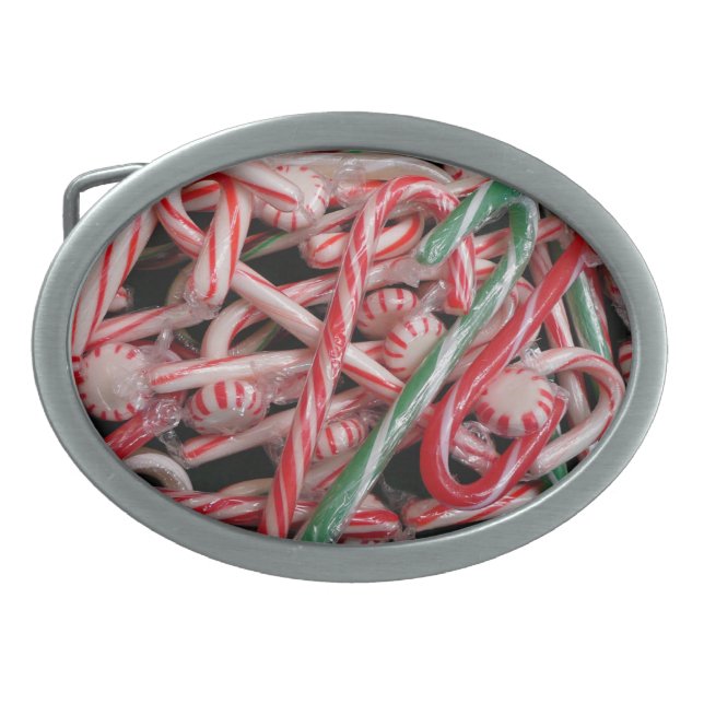 Candy Canes and Peppermints Christmas Holiday Belt Buckle (Front)