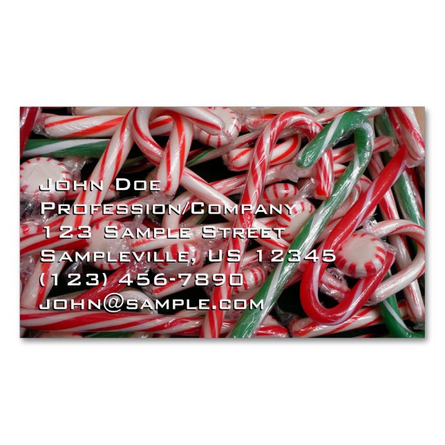 Candy Canes and Peppermints Christmas Holiday Business Card Magnet (Front)