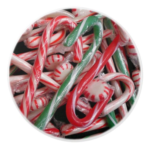 Candy Canes and Peppermints Christmas Holiday Ceramic Knob