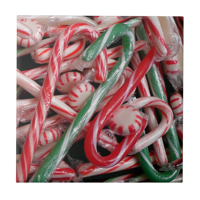 Candy Canes and Peppermints Christmas Holiday Ceramic Tile (Front)