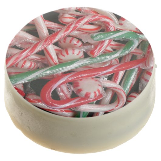 Candy Canes and Peppermints Christmas Holiday Chocolate Covered Oreo (Angled)