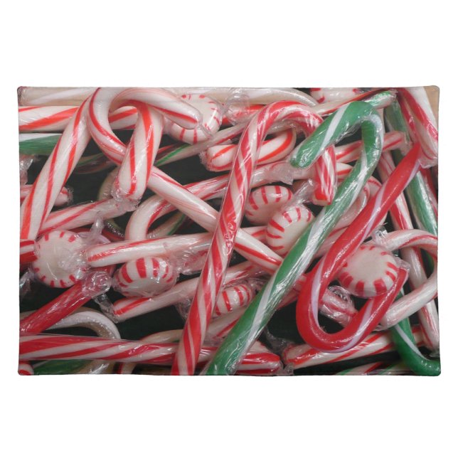 Candy Canes and Peppermints Christmas Holiday Cloth Placemat (Front)