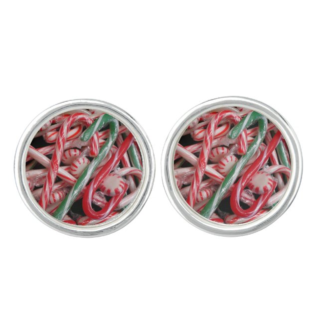 Candy Canes and Peppermints Christmas Holiday Cufflinks (Front)