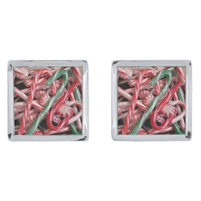 Candy Canes and Peppermints Christmas Holiday Cufflinks (Front)
