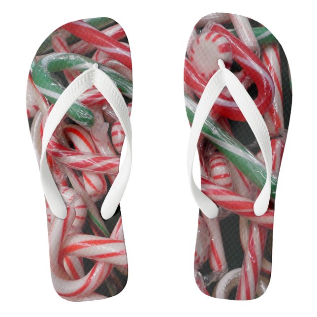 Candy Canes and Peppermints Christmas Holiday Flip Flops (Footbed)