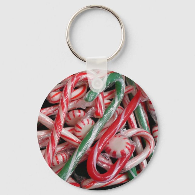 Candy Canes and Peppermints Christmas Holiday Keychain (Front)
