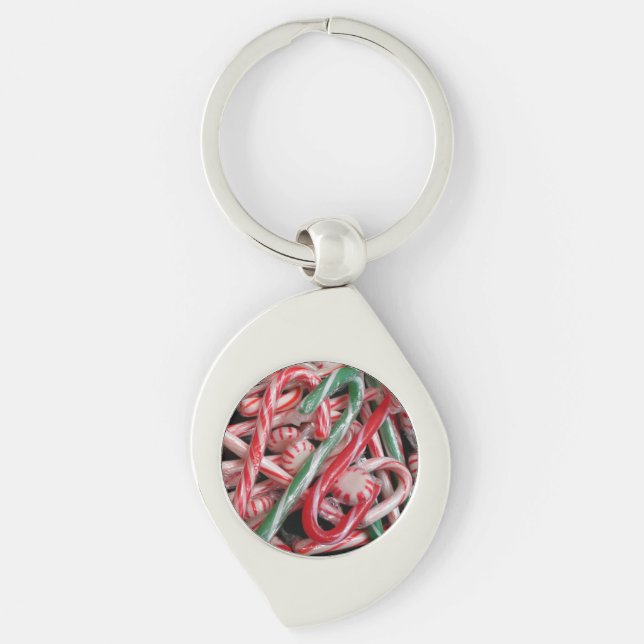 Candy Canes and Peppermints Christmas Holiday Keychain (Front)