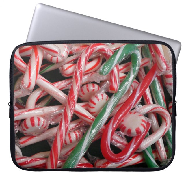 Candy Canes and Peppermints Christmas Holiday Laptop Sleeve (Front)