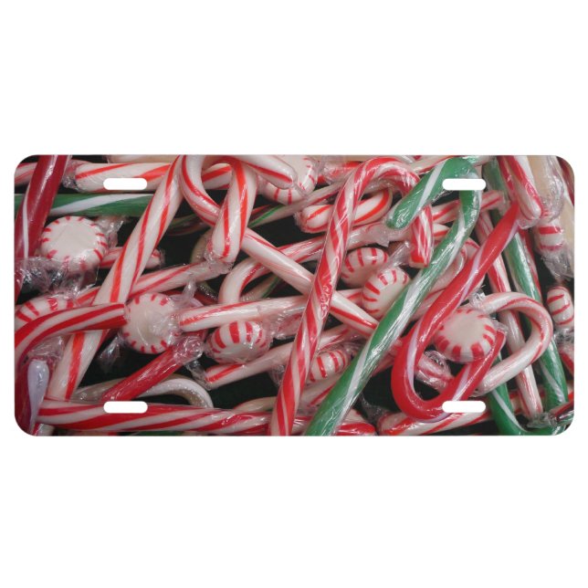 Candy Canes and Peppermints Christmas Holiday License Plate (Front)