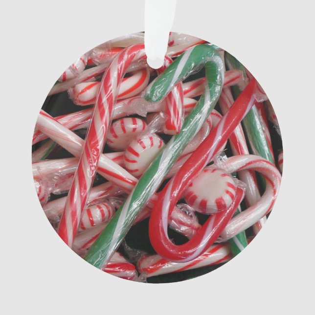 Candy Canes and Peppermints Christmas Holiday Ornament (Front)