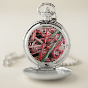Candy Canes and Peppermints Christmas Holiday Pocket Watch