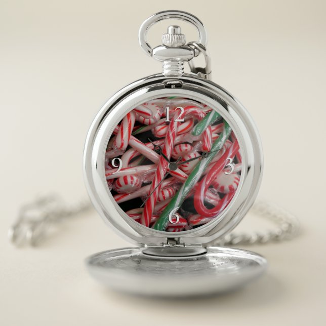 Candy Canes and Peppermints Christmas Holiday Pocket Watch (Inside)